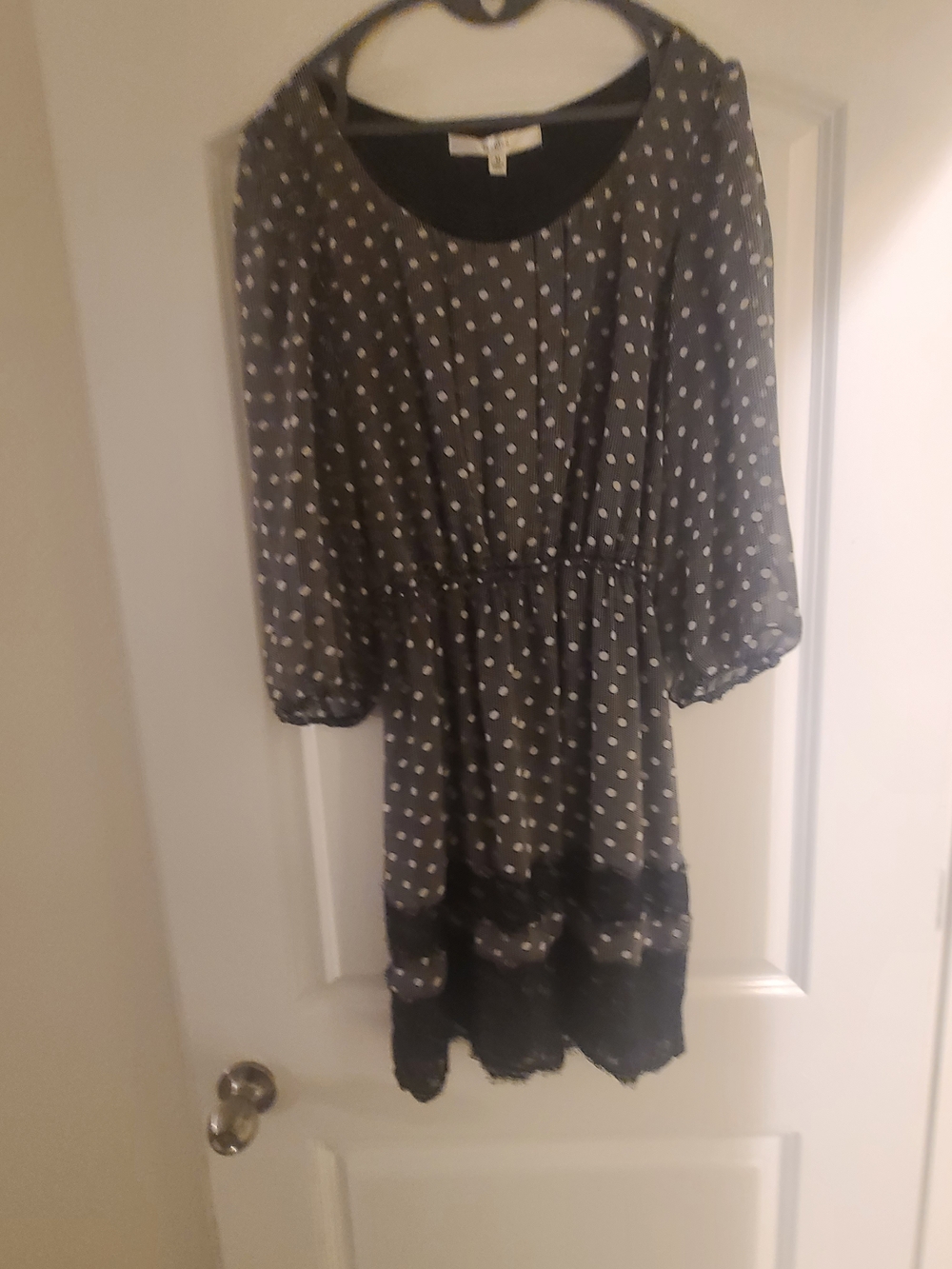 Studio M Black and White Polka Dot Dress with Bead Accent